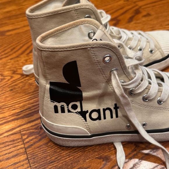 ISABEL MARANT Benkeen High Top Sneaker Cream Black Logo Size 5.5 EUC - Picture 9 of 11